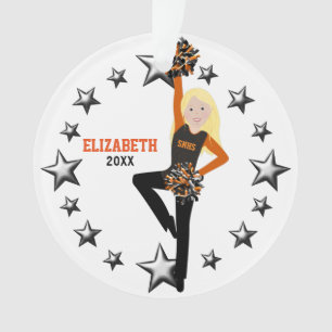 Blonde Pom Squad in Orange and Black Ornament