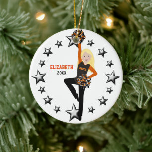 Blonde Pom Squad Orange & Black Ceramic Ornament