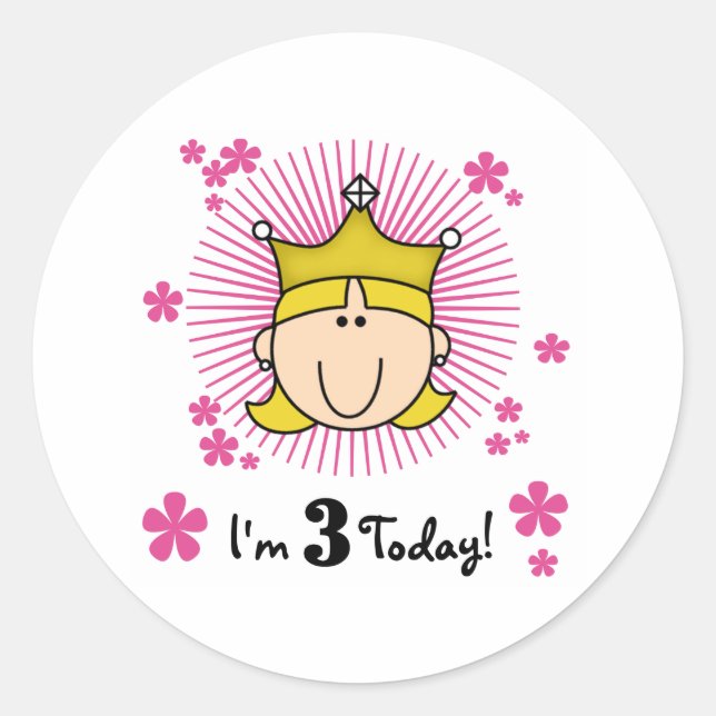 Blonde Princess 3rd Birthday Classic Round Sticker (Front)