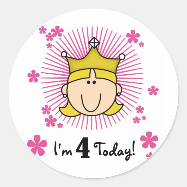 Blonde Princess 4th Birthday Tshirts and Gifts Classic Round Sticker (Front)