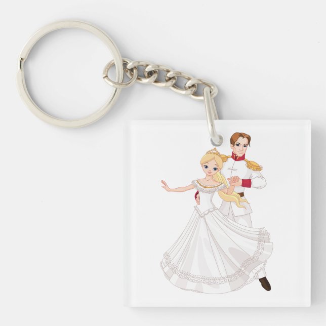 Blonde Princess and Charming Prince Fairytale Key Ring (Front)
