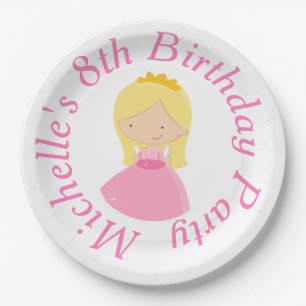Blonde Princess and Dragon Birthday Party Paper Plate