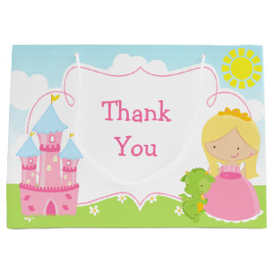 Blonde Princess and Dragon Thank You Large Gift Bag