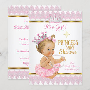 Blonde Princess Girl Baby Shower Pink Gold Tutu Invitation