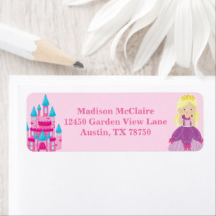 Blonde Princess Girl Cute Kids Pink Return Address Return Address Label