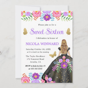 Blonde Princess Mexican Floral Dress Sweet 16 Invitation