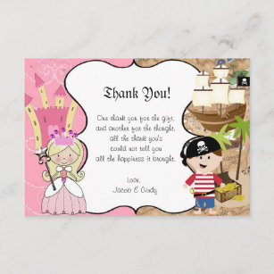 Blonde Princess & Pirate Party Thank You Card