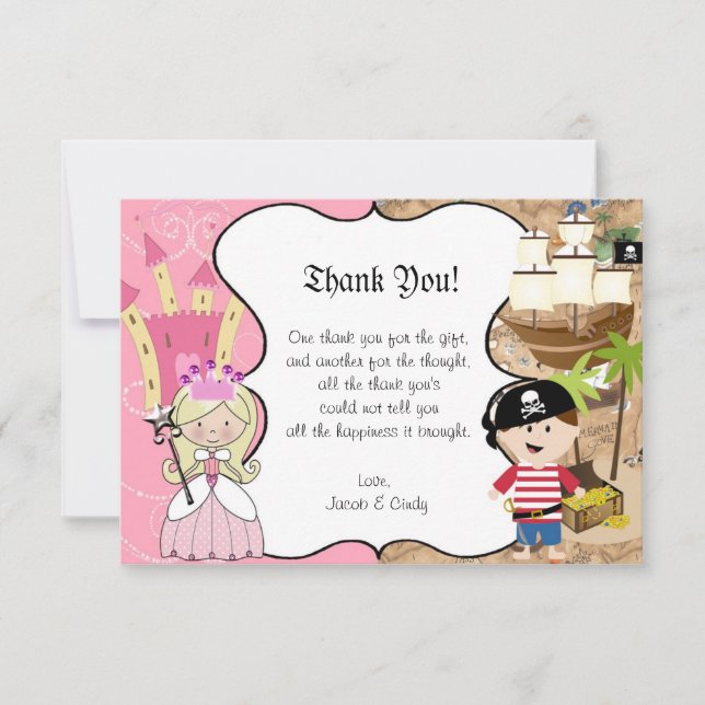 Blonde Princess & Pirate Party Thank You Card (Front)