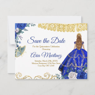 Blonde Quinceañera 15 Anos Blue Save the Date Thank You Card