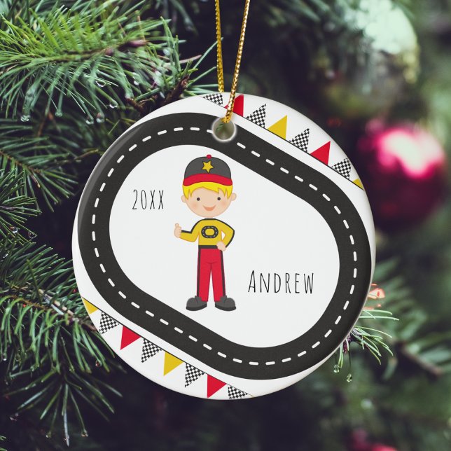 Blonde Racer Boy Christmas Ornament (Creator Uploaded)