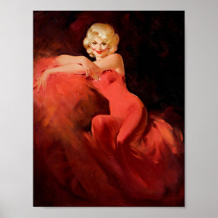 Blonde Red Dress 1960s Pin-Up Girl Poster