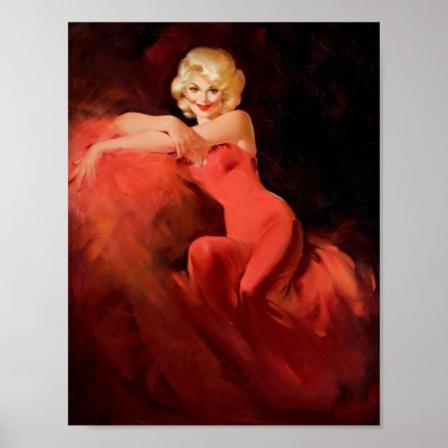 Blonde Red Dress 1960s Pin-Up Girl Poster (Front)