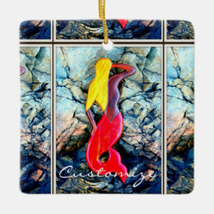 blonde red-tailed mermaid ceramic tree decoration