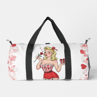 Blonde Retro Valentine Pin-Up Girl Duffle Bag