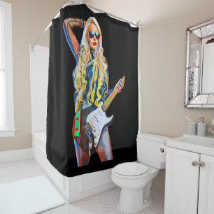 Blonde Rocker chick Musician Guitar Player art Shower Curtain