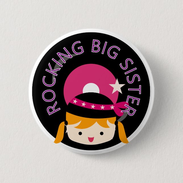 Blonde Rocking Big Sister 6 Cm Round Badge (Front)