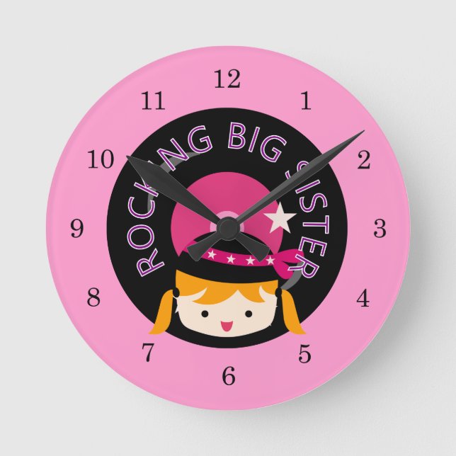 Blonde Rocking Big Sister Round Clock (Front)