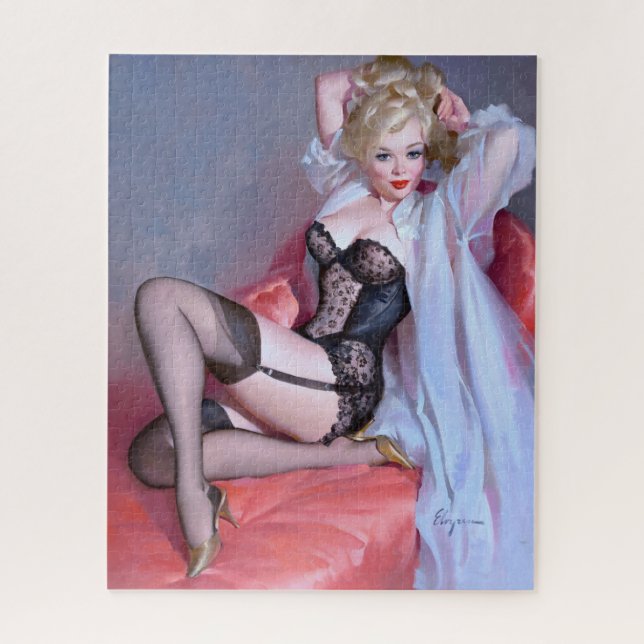 Blonde sitting pin up jigsaw puzzle (Vertical)