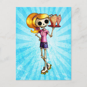Blonde Skeleton Waitress Postcard