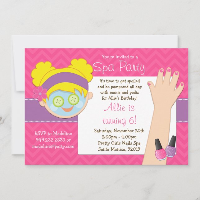 Blonde Spa Birthday Party Invitation (Front)