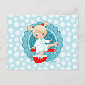 Blonde Spa Girl Bubbles Turquoise Red White Postcard