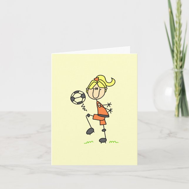 Blonde Stick Figure Soccer Player Girl Gifts Card (Front)