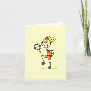 Blonde Stick Figure Soccer Player Girl Gifts Card