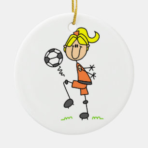 Blonde Stick Figure Soccer Player Girl Gifts Ceramic Ornament