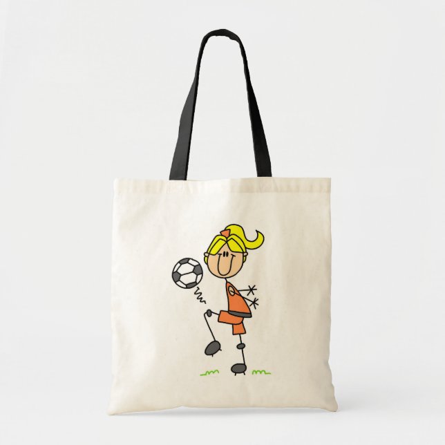 Blonde Stick Figure Soccer Player Girl Gifts Tote Bag (Front)