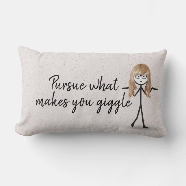 Blonde Stick Girl with Glasses and Quote   Lumbar Cushion (Front)