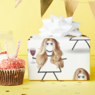Blonde Stick Girl with Red Wine  Wrapping Paper