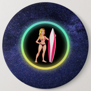 Blonde Surfer Teenage Girl Galaxy 6 Cm Round Badge