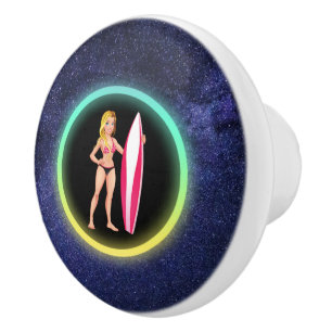 Blonde Surfer Teenage Girl Galaxy Ceramic Knob