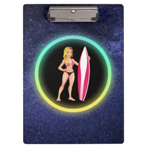 Blonde Surfer Teenage Girl Galaxy Clipboard