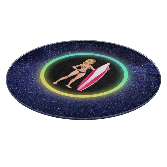 Blonde Surfer Teenage Girl Galaxy    Cutting Board (Corner)