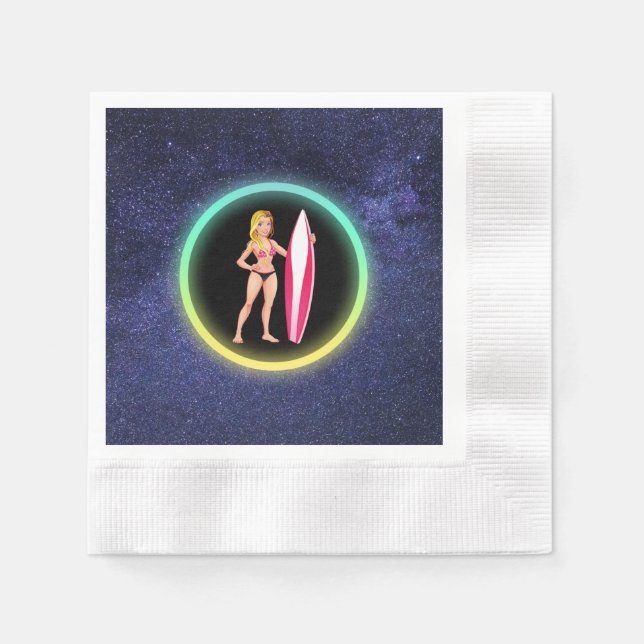 Blonde Surfer Teenage Girl Galaxy     Napkin (Front)