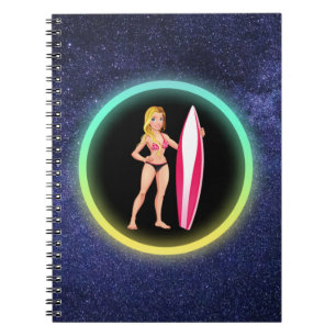 Blonde Surfer Teenage Girl Galaxy   Notebook