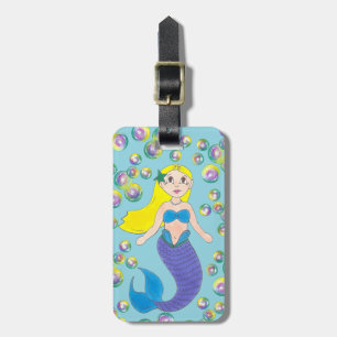 Blonde Swimming Mermaid Girl Bubbles Ocean Sea Luggage Tag