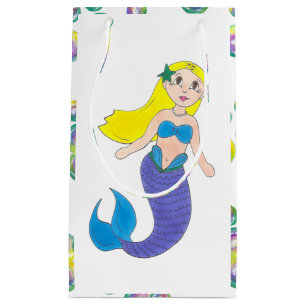 Blonde Swimming Mermaid Girl Bubbles Ocean Sea Small Gift Bag