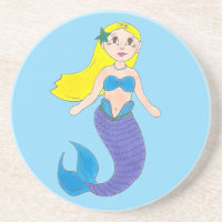 Blonde Swimming Mermaid Girl Purple Tail Ocean Sea