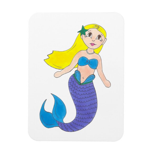 Blonde Swimming Mermaid Girl Purple Tail Ocean Sea Magnet (Vertical)