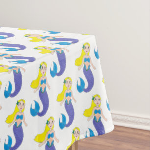 Blonde Swimming Mermaid Girl Purple Tail Ocean Sea Tablecloth