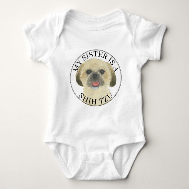 Blonde Tan Golden Shih Tzu Big Sister Baby Bodysuit (Front)