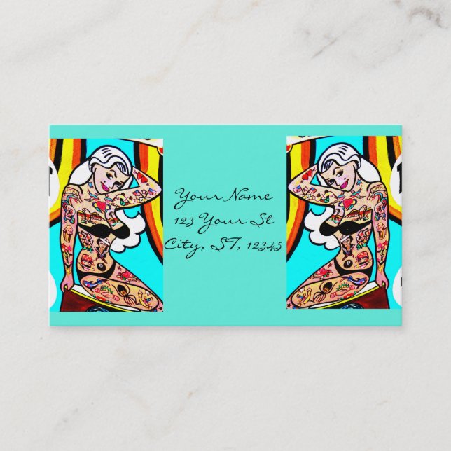 Blonde tattooed lady Thunder_Cove Business Card (Front)