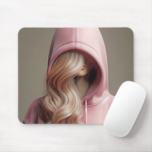 Blonde Teen Girl In a Pink Hoodie Mouse Pad (With Mouse)