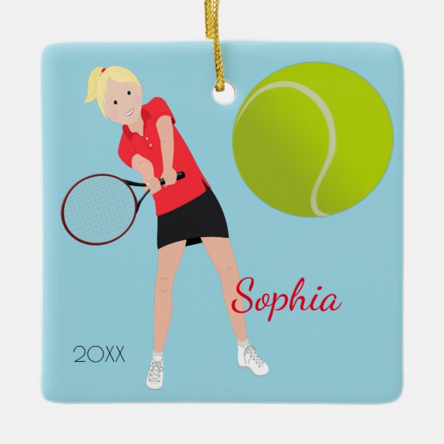 Blonde Tennis Player Keepsake Ornament (Front)
