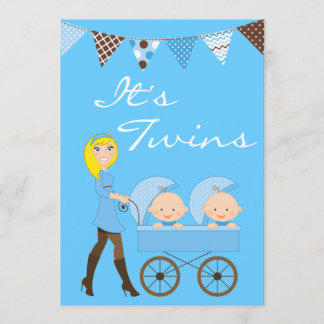 Blonde Twin Boys Baby Shower Invitation