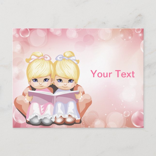 Blonde Twin Girls Postcard (Front)