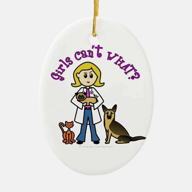 Blonde Veterinarian Girl Ceramic Ornament (Front)