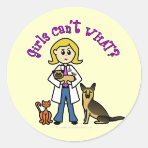 Blonde Veterinarian Girl Classic Round Sticker